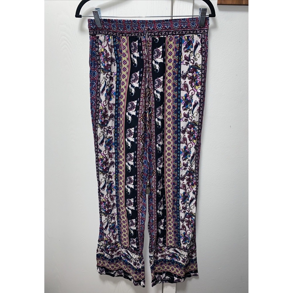 Paradise Medium Boho Hippie Elephant Pants Black‎ And Purple Pattern Floral